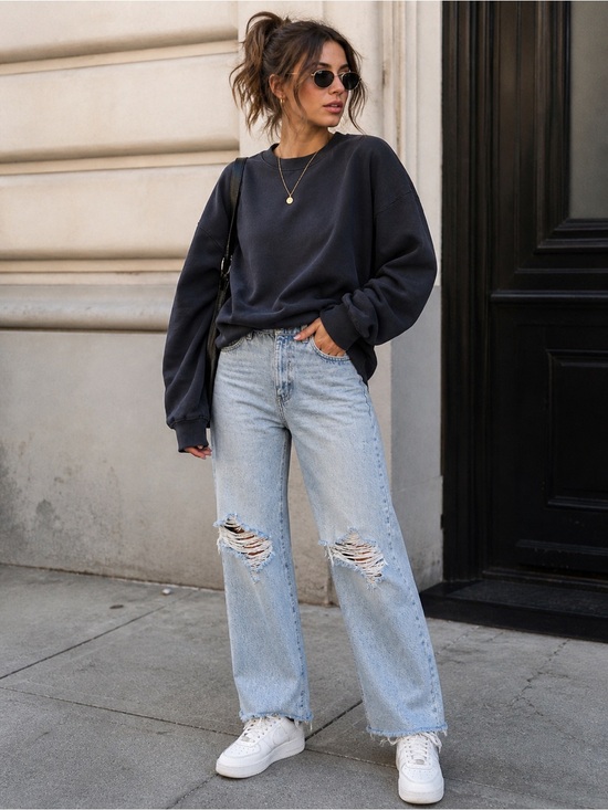Garage Denim - High-Rise Light Blue Distressed Wide-Leg Jeans - Women